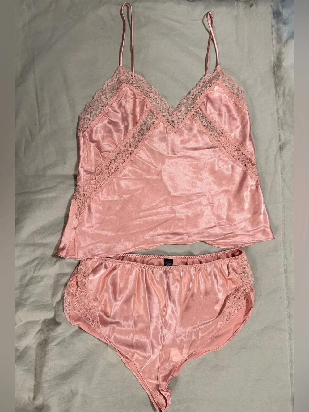 Victoria's Secret Blush Pink Satin Lace Cami & Brief Set